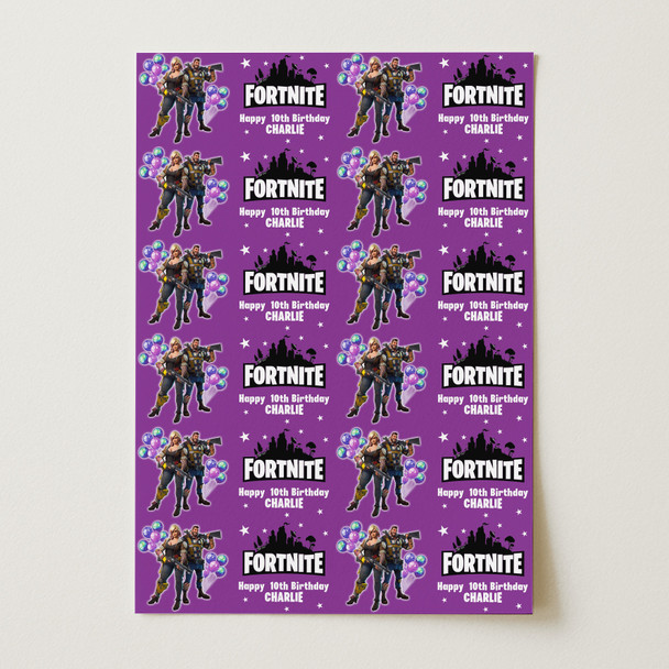 Personalised Wrapping Paper Kids Birthday Fortnite Purple Custom Gift Wrap