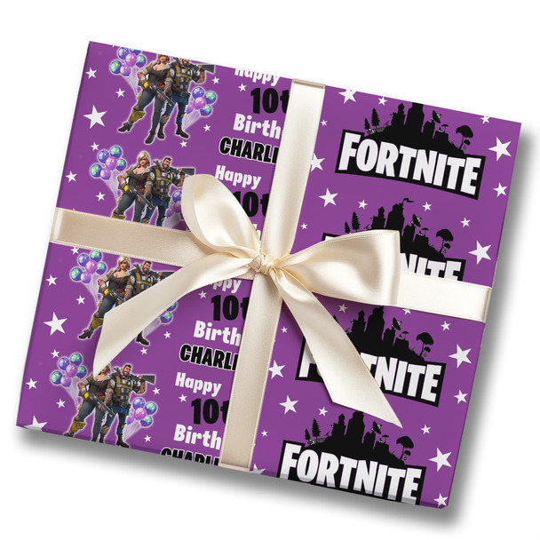Personalised Wrapping Paper Kids Birthday Fortnite Stars Black Custom Gift Wrap