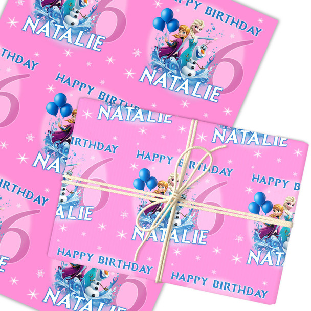 Personalised Wrapping Paper Kids Birthday Frozen Pink Girls Custom Gift Wrap