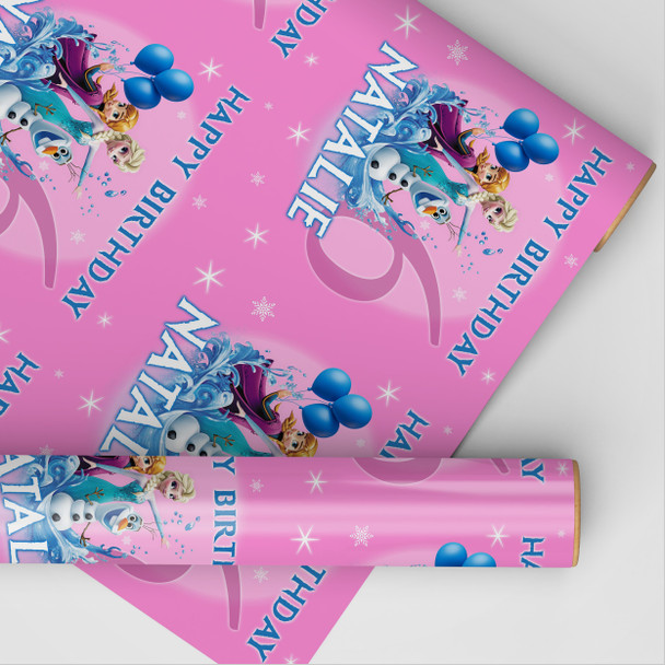 Personalised Wrapping Paper Kids Birthday Frozen Pink Girls Custom Gift Wrap