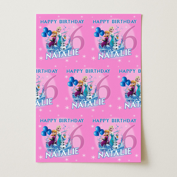 Personalised Wrapping Paper Kids Birthday Frozen Pink Girls Custom Gift Wrap