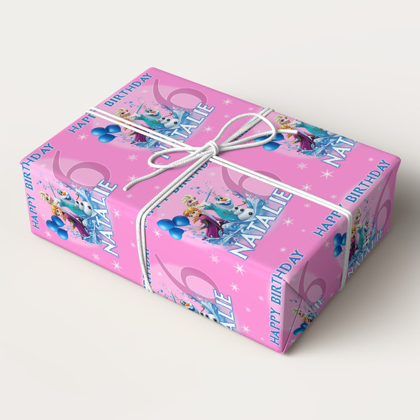 Personalised Wrapping Paper Kids Birthday Frozen Pink Girls Custom Gift Wrap