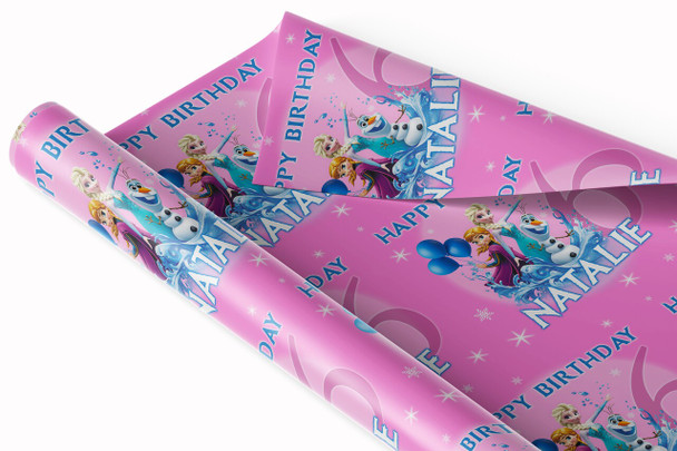 Personalised Wrapping Paper Kids Birthday Frozen Pink Girls Custom Gift Wrap