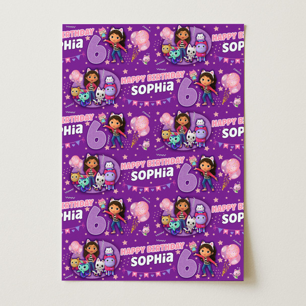 Personalised Wrapping Paper Kids Birthday Gabby's Dollhouse Custom Gift Wrap
