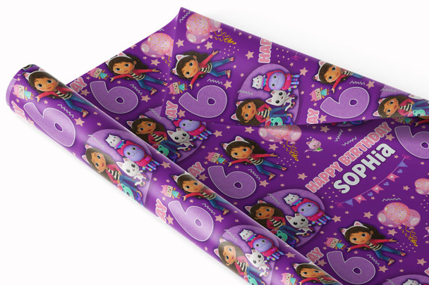Personalised Wrapping Paper Kids Birthday Gabby's Dollhouse Custom Gift Wrap