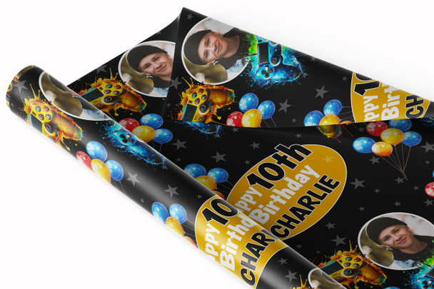 Personalised Wrapping Paper Kids Birthday Game Controller Boys Custom Gift Wrap