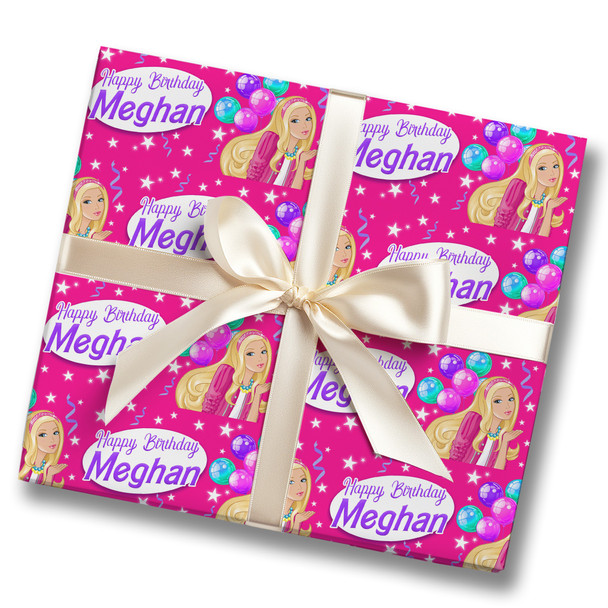 Personalised Wrapping Paper Kids Birthday Girls Barbie Pink Custom Gift Wrap