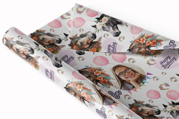 Personalised Wrapping Paper Kids Birthday Girls Horses Photo Custom Gift Wrap
