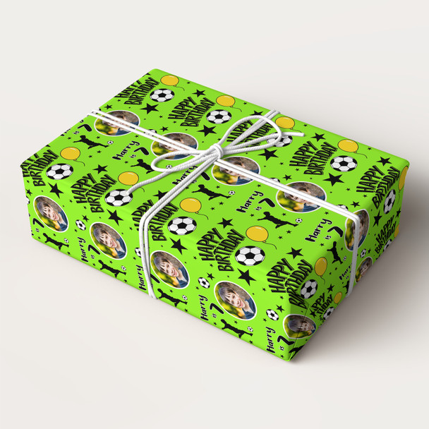 Personalised Wrapping Paper Birthday Green Football Photo Boys Custom Gift Wrap Personalised Wrapping Paper Birthday Green Football Photo Boys Custom Gift Wrap
