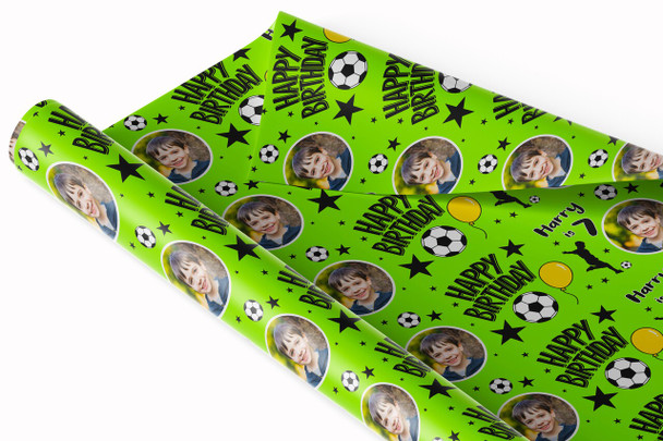 Personalised Wrapping Paper Birthday Green Football Photo Boys Custom Gift Wrap Personalised Wrapping Paper Birthday Green Football Photo Boys Custom Gift Wrap