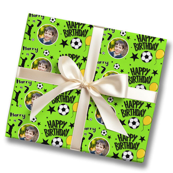 Personalised Wrapping Paper Birthday Green Football Photo Boys Custom Gift Wrap Personalised Wrapping Paper Birthday Green Football Photo Boys Custom Gift Wrap