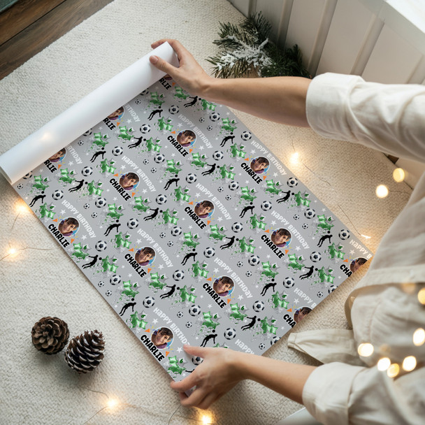 Personalised Wrapping Paper Kids Birthday Football Photo Boys Custom Gift Wrap