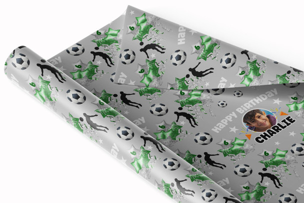 Personalised Wrapping Paper Kids Birthday Football Photo Boys Custom Gift Wrap
