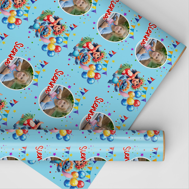 Personalised Wrapping Paper Kids Birthday Lilo & Stitch Custom Photo Gift-Wrap