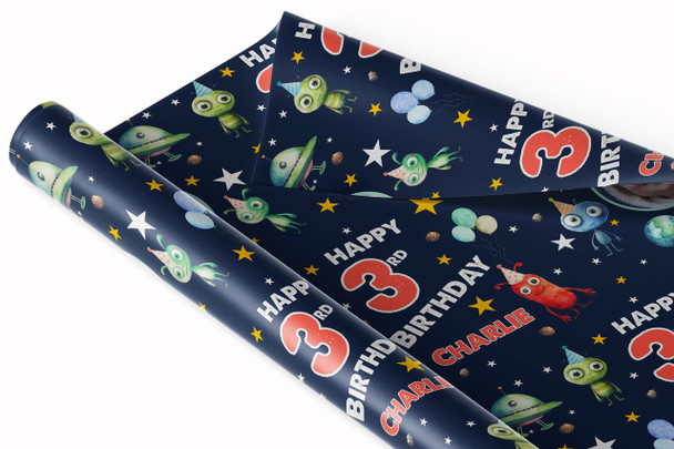 Personalised Wrapping Paper Kids Birthday Aliens Space Photo Custom Gift Wrap