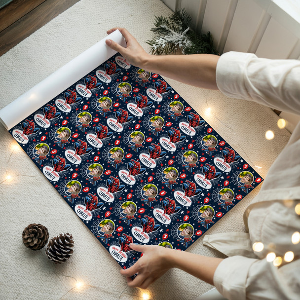 Personalised Wrapping Paper Kids Birthday Navy Spiderman Boys Custom Gift Wrap
