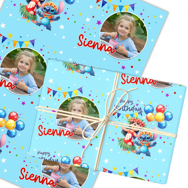 Personalised Wrapping Paper Kids Birthday Photo Lilo & Stitch Custom Gift-Wrap