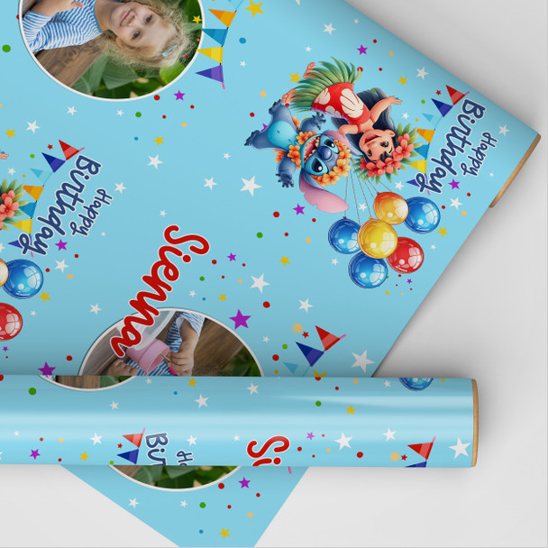 Personalised Wrapping Paper Kids Birthday Photo Lilo & Stitch Custom Gift-Wrap