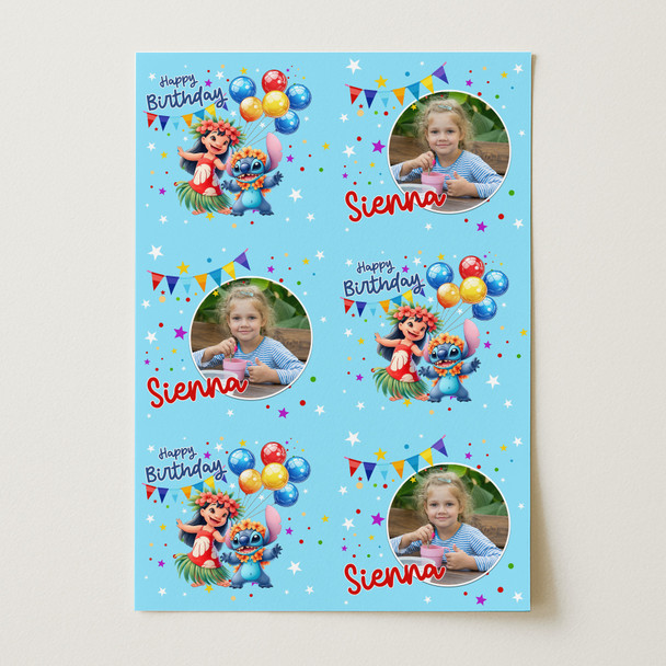 Personalised Wrapping Paper Kids Birthday Photo Lilo & Stitch Custom Gift-Wrap