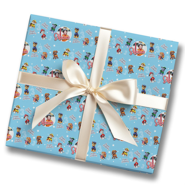 Personalised Wrapping Paper Kids Birthday Photo Paw Patrol Custom Gift Wrap