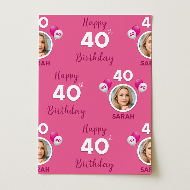 Personalised Wrapping Paper 40th Birthday For Her Pink Custom Gift Wrap Personalised Wrapping Paper 40th Birthday For Her Pink Custom Gift Wrap
