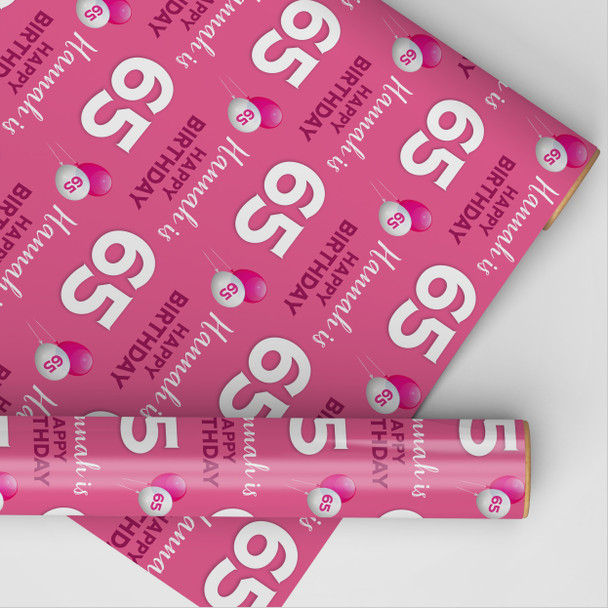 Personalised Wrapping Paper 65th Birthday Her Pink Custom Gift Wrap