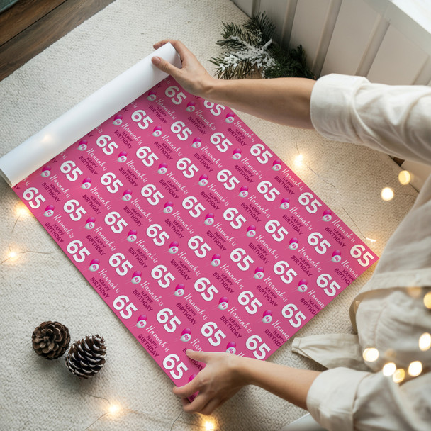 Personalised Wrapping Paper 65th Birthday Her Pink Custom Gift Wrap