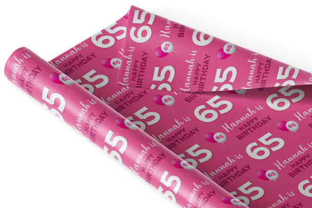 Personalised Wrapping Paper 65th Birthday Her Pink Custom Gift Wrap