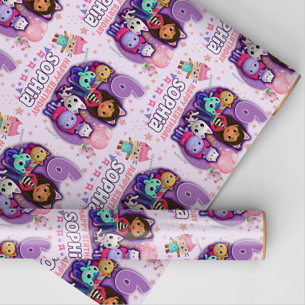 Personalised Wrapping Paper Birthday Gabby's Dollhouse Girls Custom Gift Wrap