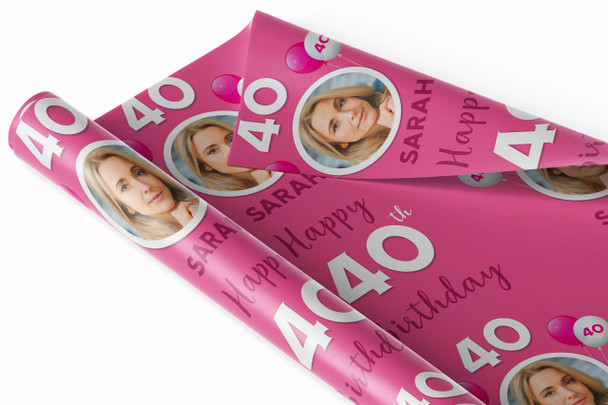 Personalised Wrapping Paper 45th Birthday Pink Photo For Her Custom Gift-Wrap