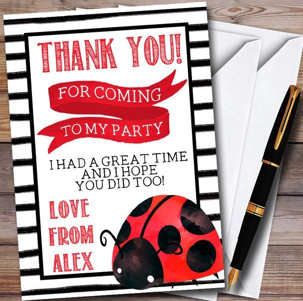 Cute Ladybird Ladybug Personalised Party Thank You Cards
