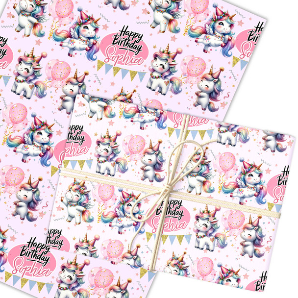 Personalised Wrapping Paper Kids Birthday Pink Unicorns Girls Custom Gift Wrap Personalised Wrapping Paper Kids Birthday Pink Unicorns Girls Custom Gift Wrap