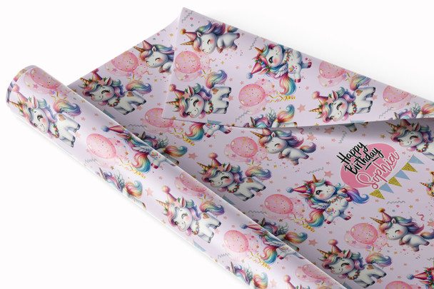 Personalised Wrapping Paper Kids Birthday Pink Unicorns Girls Custom Gift Wrap Personalised Wrapping Paper Kids Birthday Pink Unicorns Girls Custom Gift Wrap
