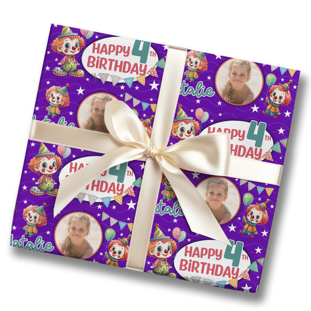 Personalised Wrapping Paper Kids Birthday Purple Clowns Photo Custom Gift Wrap