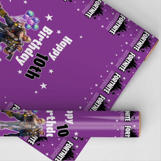 Personalised Wrapping Paper Birthday Purple Fortnite Kids Custom Gift Wrap
