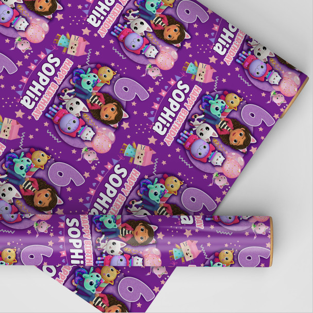Personalised Wrapping Paper Birthday Gabby's Dollhouse Kids Custom Gift Wrap