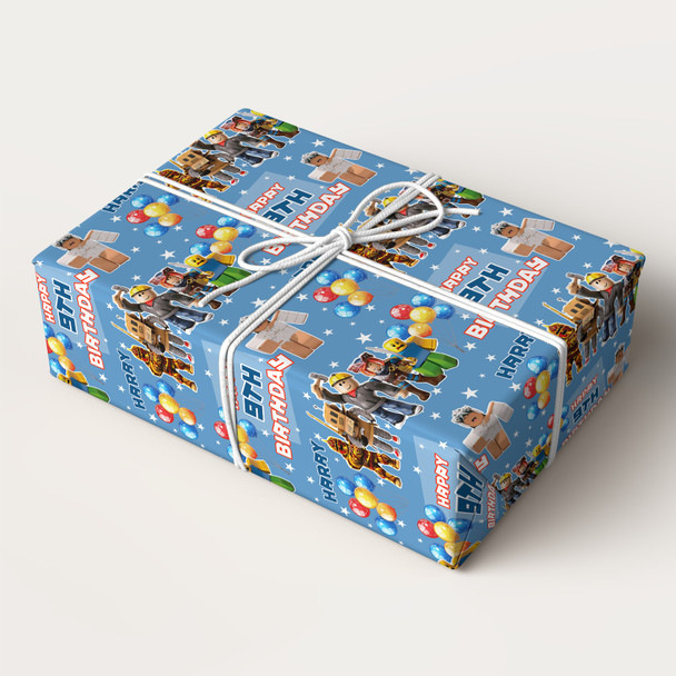 Personalised Wrapping Paper Kids Birthday Roblox Blue Custom Gift Wrap