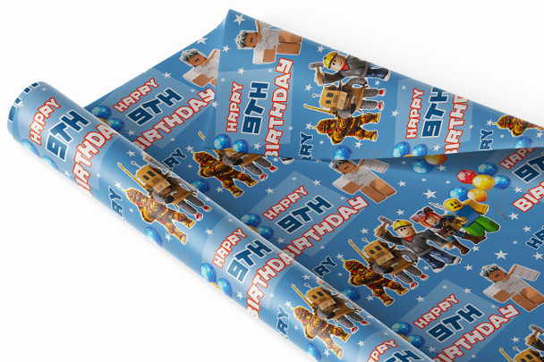 Personalised Wrapping Paper Kids Birthday Roblox Blue Custom Gift Wrap