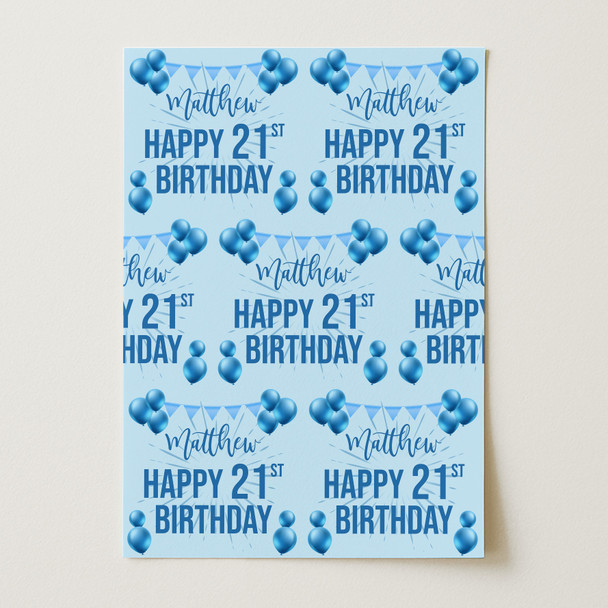Personalised Wrapping Paper 21st Birthday Blue Boys Custom Gift Wrap Personalised Wrapping Paper 21st Birthday Blue Boys Custom Gift Wrap