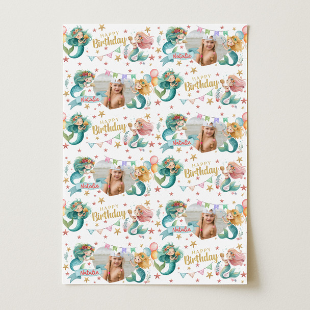 Personalised Wrapping Paper Kids Birthday Mermaids Photo Girls Custom Gift Wrap