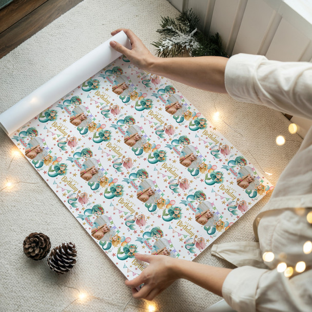Personalised Wrapping Paper Kids Birthday Mermaids Photo Girls Custom Gift Wrap