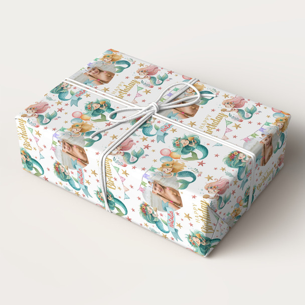 Personalised Wrapping Paper Kids Birthday Mermaids Photo Girls Custom Gift Wrap