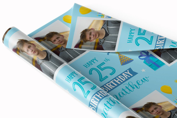 Personalised Wrapping Paper 25th Birthday Photo Blue For Him Custom Gift Wrap Personalised Wrapping Paper 25th Birthday Photo Blue For Him Custom Gift Wrap