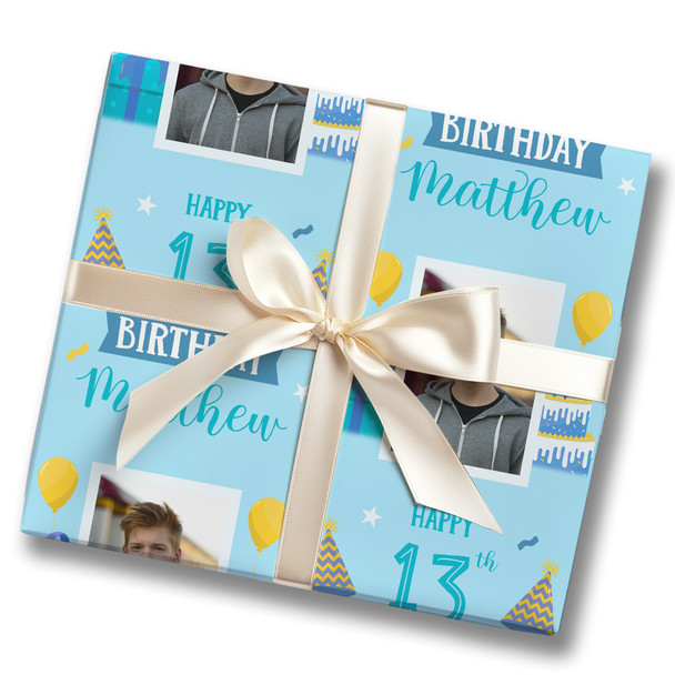 Personalised Wrapping Paper 13th Birthday Blue Photo Boys Custom Gift Wrap Personalised Wrapping Paper 13th Birthday Blue Photo Boys Custom Gift Wrap