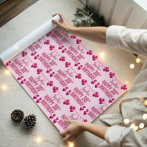 Personalised Wrapping Paper 30th Birthday Pink For Her Custom Gift Wrap Personalised Wrapping Paper 30th Birthday Pink For Her Custom Gift Wrap