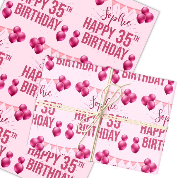 Personalised Wrapping Paper 35th Birthday Pink For Her Custom Gift Wrap