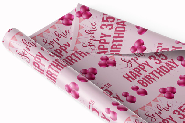 Personalised Wrapping Paper 35th Birthday Pink For Her Custom Gift Wrap
