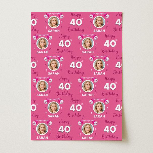 Personalised Wrapping Paper 40th Birthday Photo For Her Custom Gift Wrap