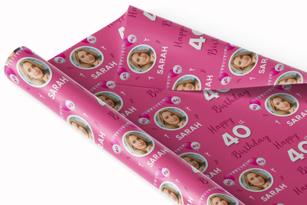 Personalised Wrapping Paper 40th Birthday Photo For Her Custom Gift Wrap