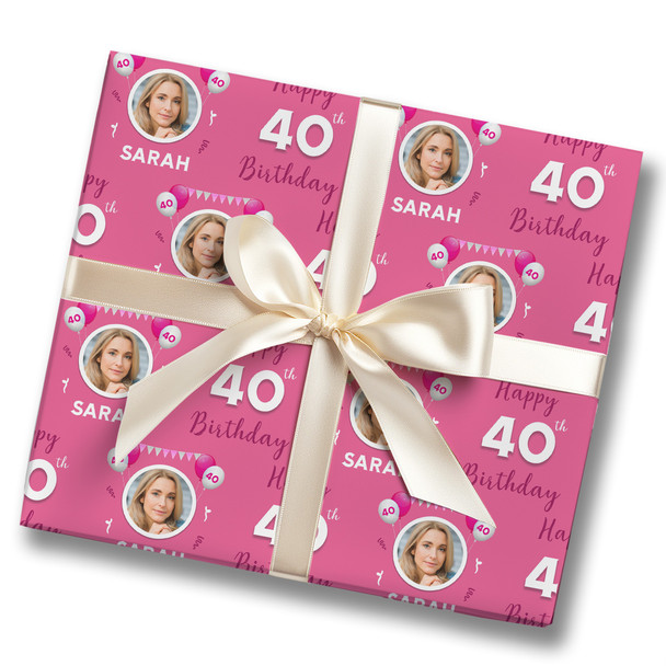 Personalised Wrapping Paper 40th Birthday Photo For Her Custom Gift Wrap